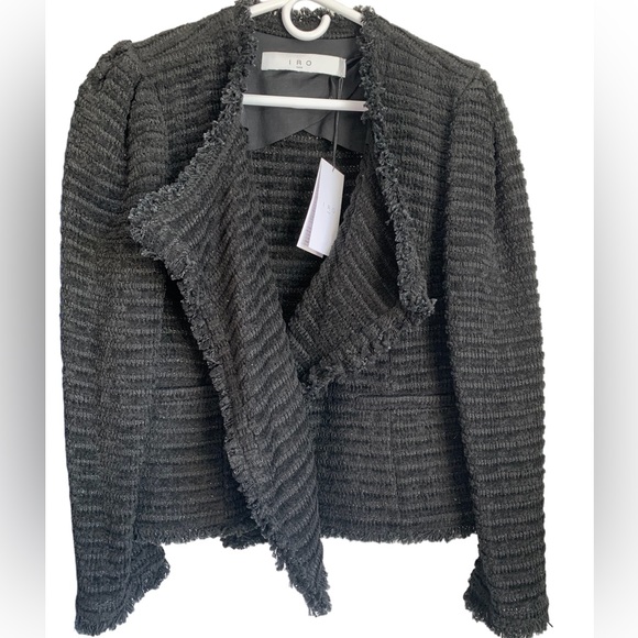 IRO PARIS SIANA Black Puff Sleeve Jacket size 42 - Picture 4 of 14